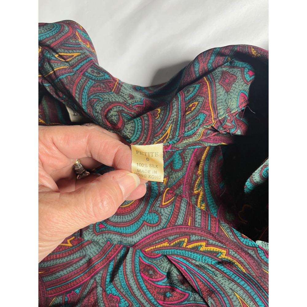 Vintage Classic Silk Paisley Blouse Linda Allard Ellen Tracy 80s 90s M - Picture 5 of 10